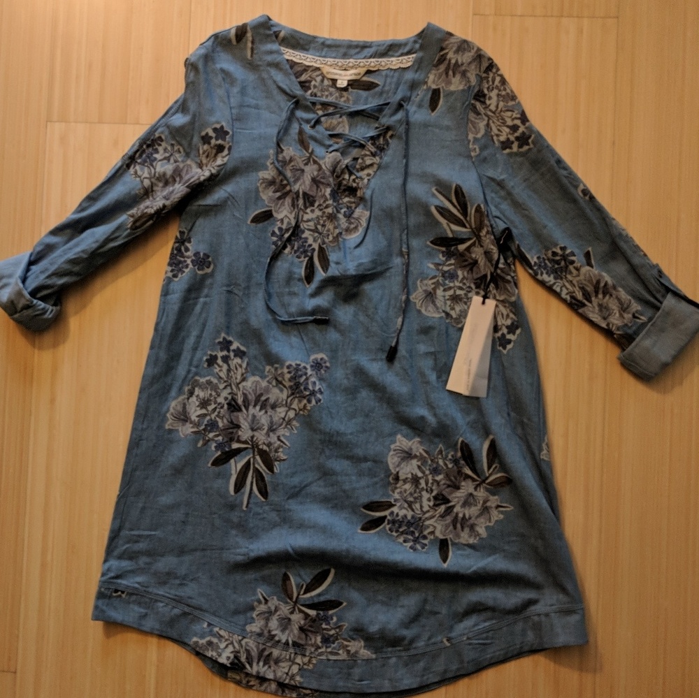 Boho Floral Chambray Tunic Dress • NWT